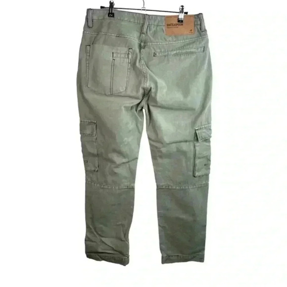 One Teaspoon Olive Straight Leg Cargo Utility Pant With Exposed Buttons - Picture 3 of 10